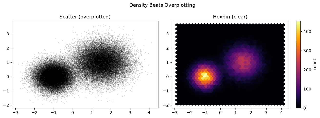 The chart this code draws: See structure that a scatter plot hides