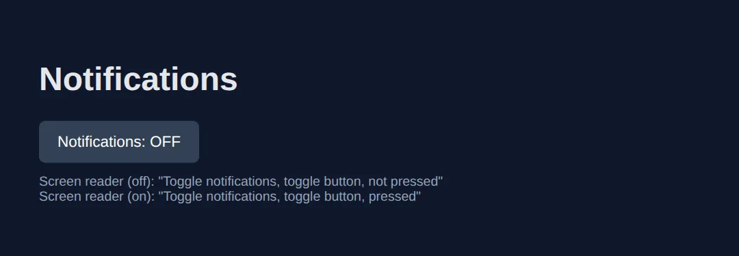 The page this code makes: One toggle showing a role, a changing state, and a fixed property