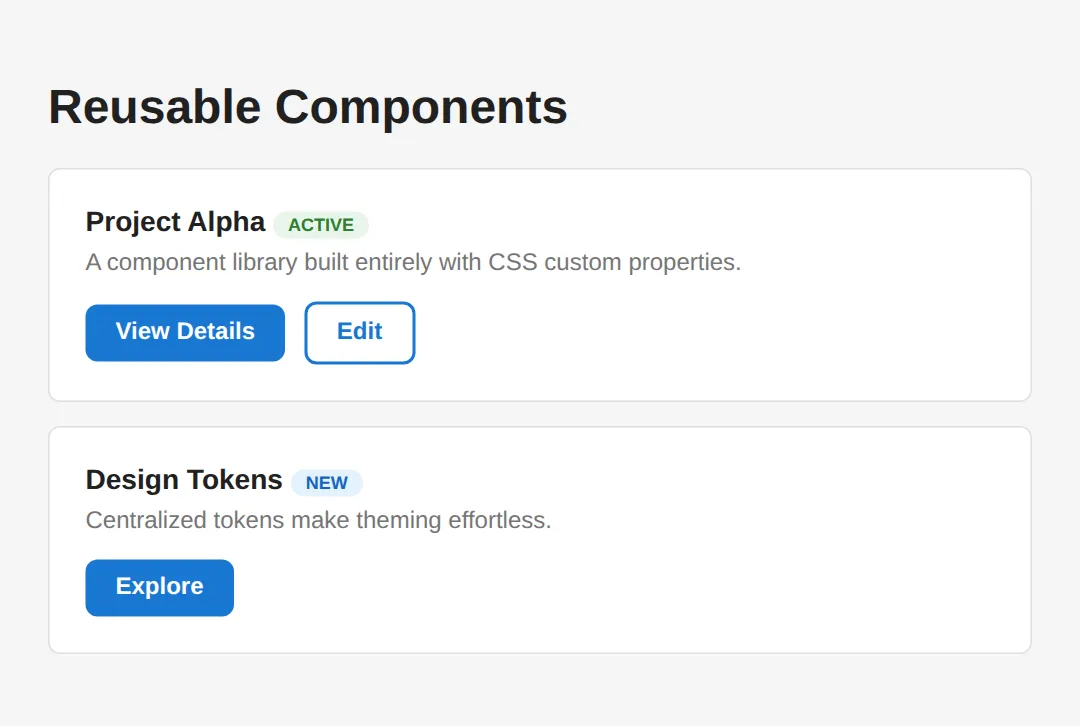 The page this code makes: Reusable Components