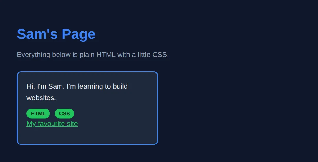 The page this code makes: Every non-obvious line has a comment saying what it does