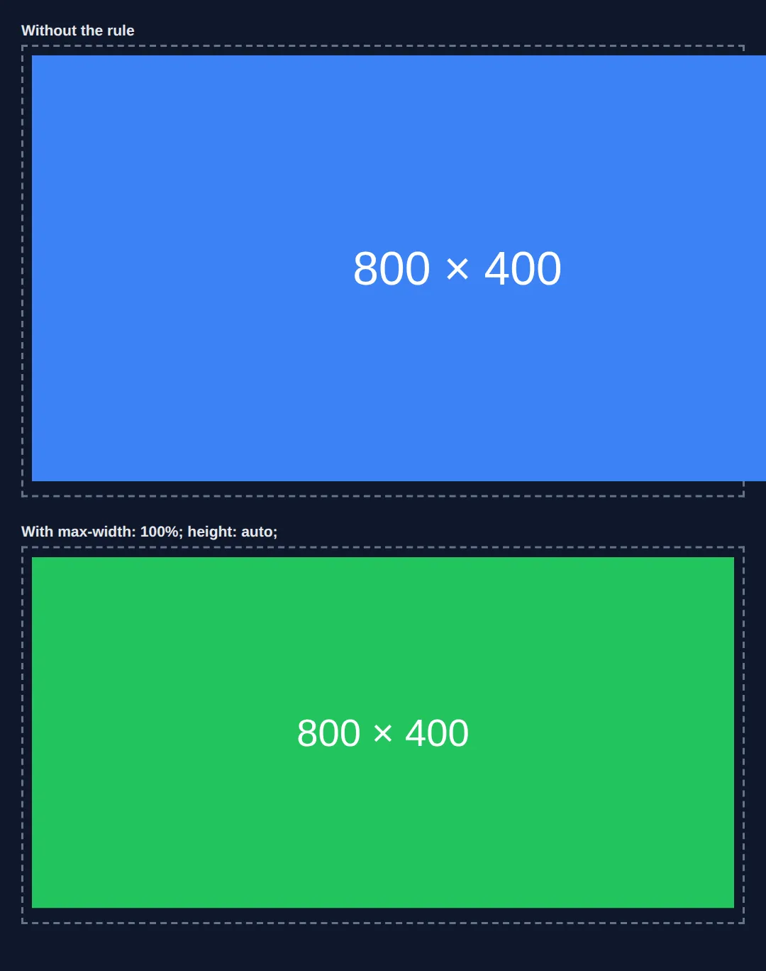 The page this code makes: The same 800 × 400 image, with and without the rule