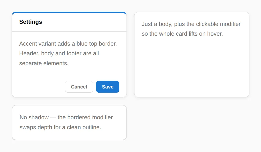 The page this code makes: Header, body, footer elements plus block-level modifiers