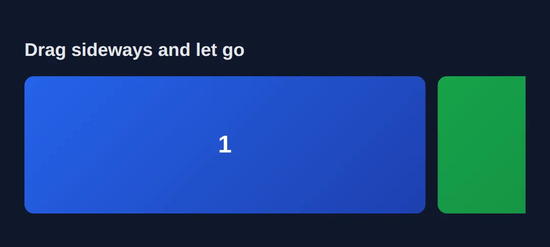 The page this code makes: scroll-snap-type on the parent, scroll-snap-align on each child