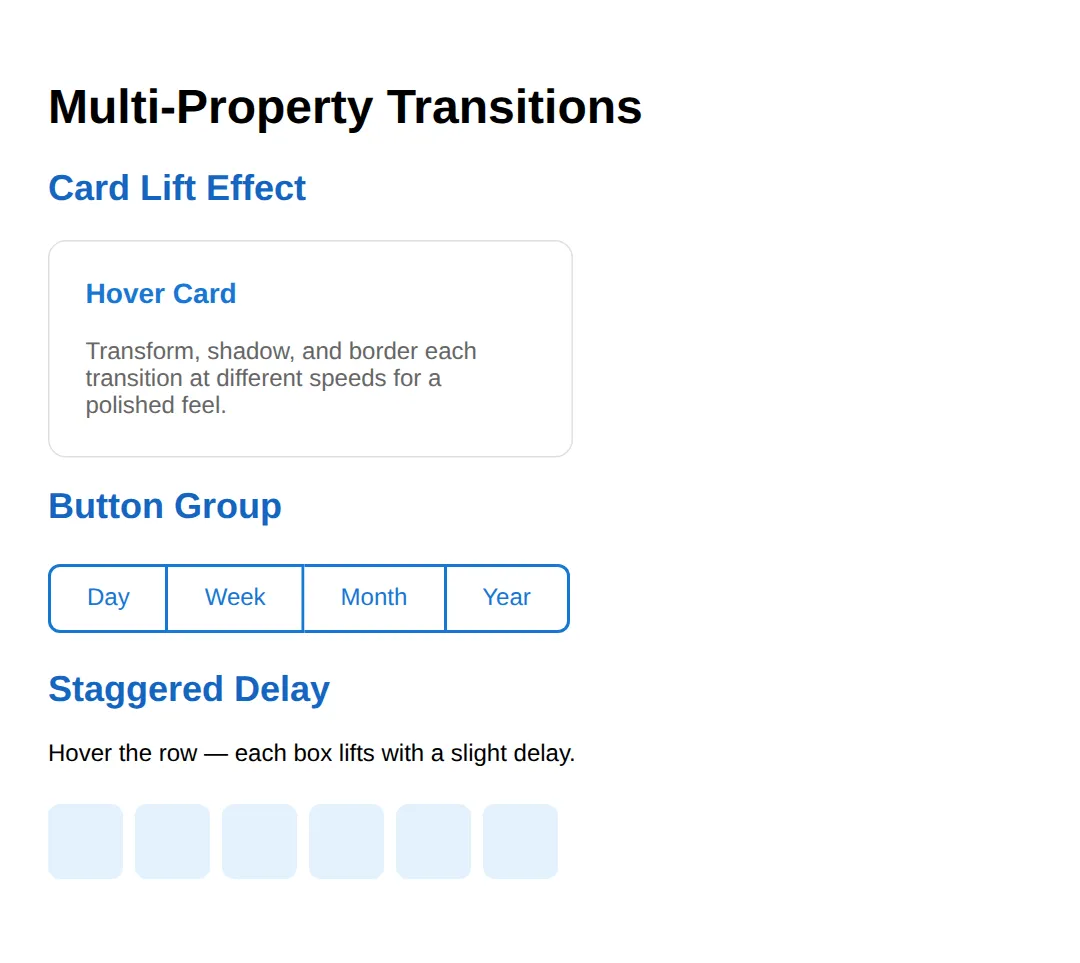 The page this code makes: Multi-Property & Staggered Transitions